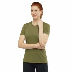 Promo ❤️ Salomon Comet Womens Short Sleeve Lightweight T-Shirt Martini Olive/Heather ✨ -Hot Sale Salomon Shop LC1485600 S 2