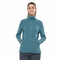 Flash Sale ✨ Salomon Essential Cosy Fleece Full Zip Womens Jacket Mallard Blue ✔️ -Hot Sale Salomon Shop LC1565000 L 1