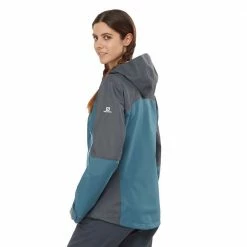 Cheapest ⌛ Salomon Outline Goretex Hybrid Womens Waterproof Jacket Ebony/Mallard Blue 🎁 -Hot Sale Salomon Shop LC1597100 L 2