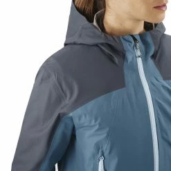 Cheapest ⌛ Salomon Outline Goretex Hybrid Womens Waterproof Jacket Ebony/Mallard Blue 🎁 -Hot Sale Salomon Shop LC1597100 L 3