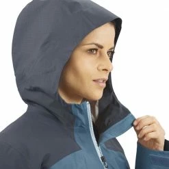 Cheapest ⌛ Salomon Outline Goretex Hybrid Womens Waterproof Jacket Ebony/Mallard Blue 🎁 -Hot Sale Salomon Shop LC1597100 L 4