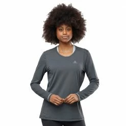 Hot Sale 🔥 Salomon Agile LS Womens Running Tee EBONY / BLACK 🔔 -Hot Sale Salomon Shop LC1607800 L 1